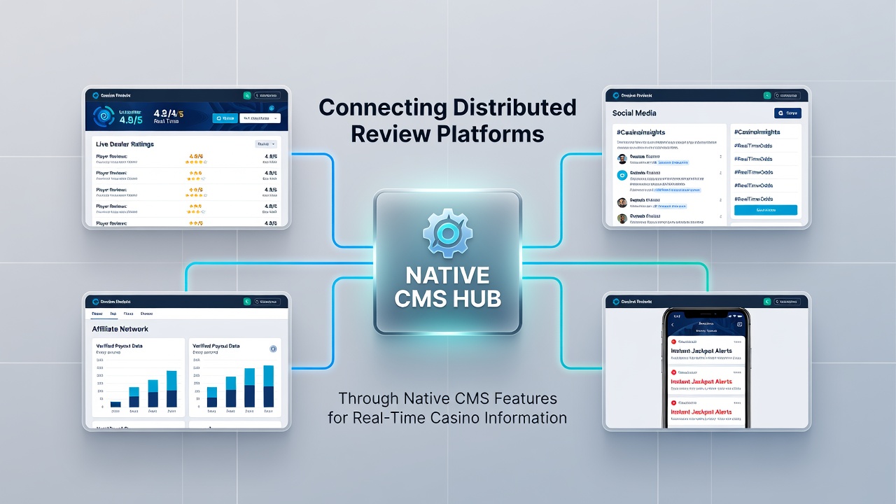 Screenshot of CMS dashboard displaying live data feeds between casino review sites