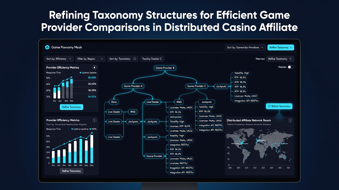 Example of multi-facet taxonomy filters applied to game provider listings in an affiliate dashboard