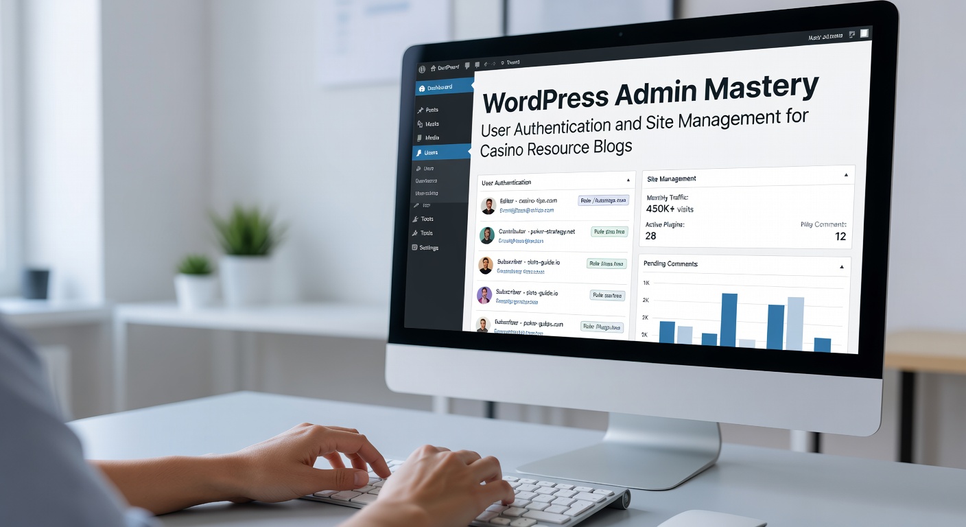 WordPress admin dashboard highlighting user roles and authentication panels for casino blog management