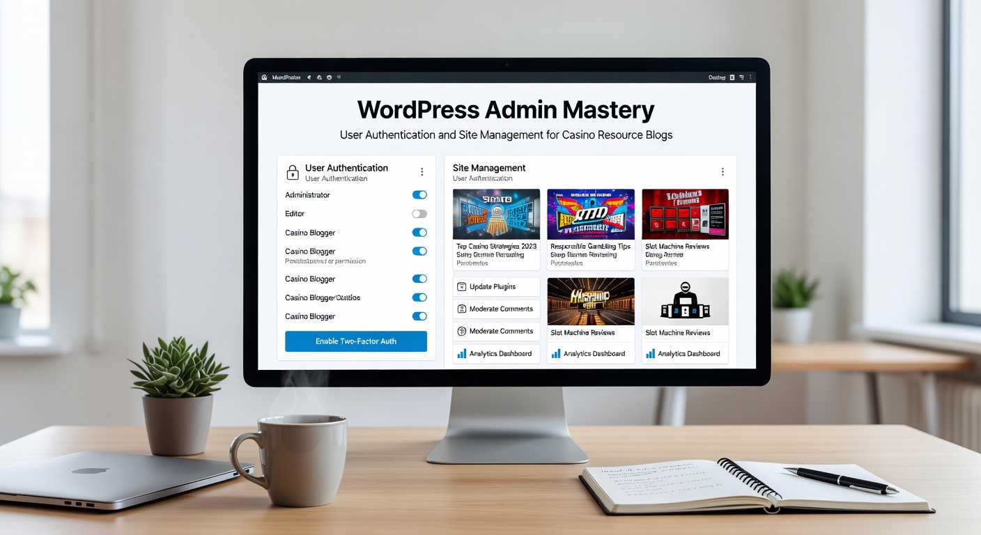 Close-up of WordPress users screen displaying role assignments and authentication settings for a team managing casino blog content